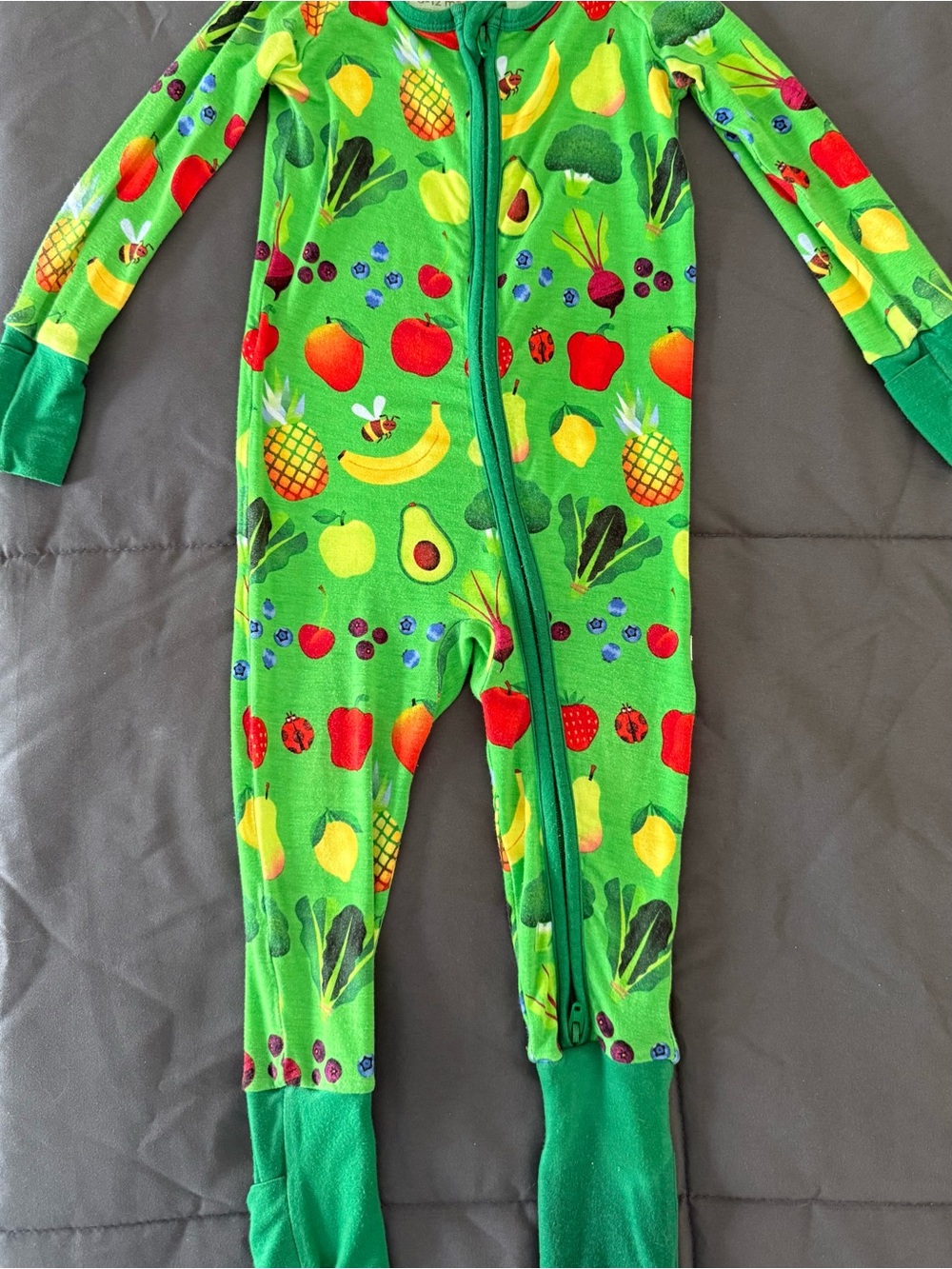 Little Sleepies Bright Green Fruit & Veggie Print Footed One-Piece